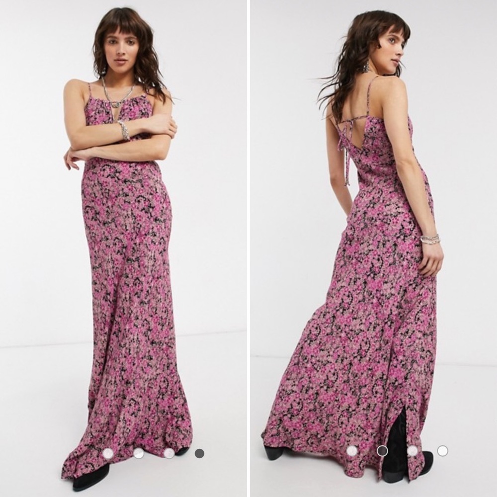 Free People Bon Voyage Maxi Dress Black Pink Small